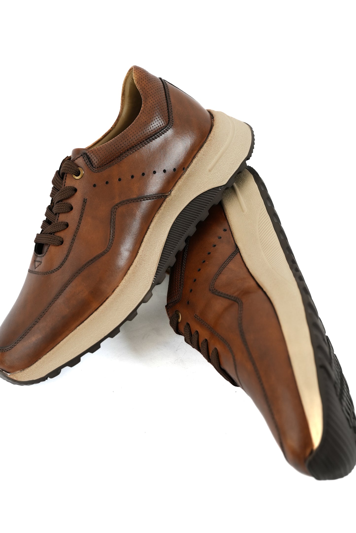 Spot Leather Sneakers Camel