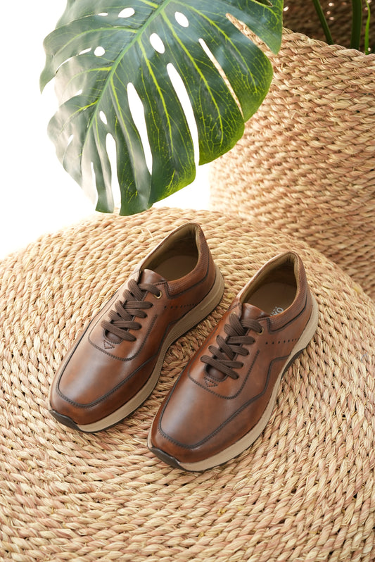 Spot Leather Sneakers Camel