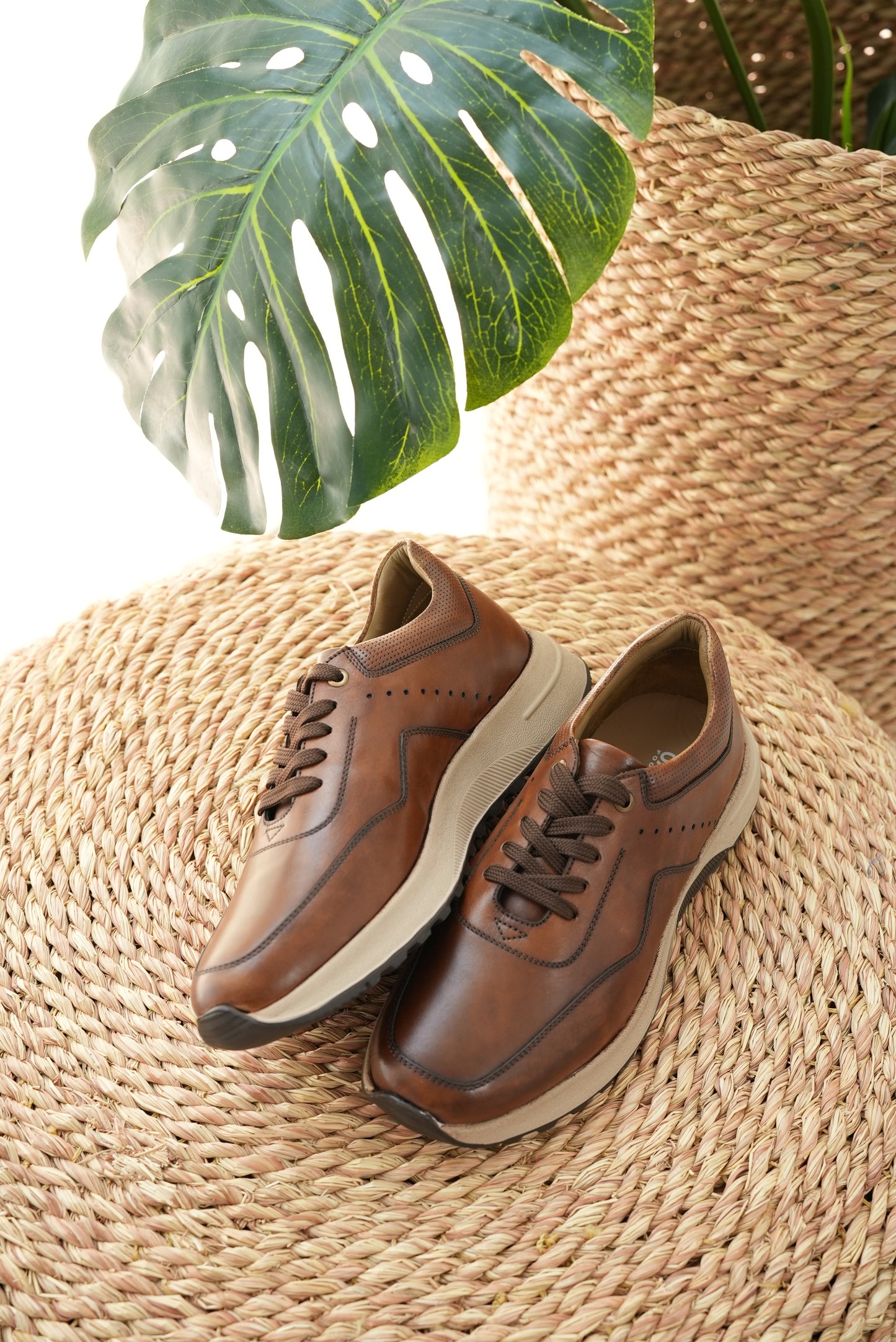 Spot Leather Sneakers Camel